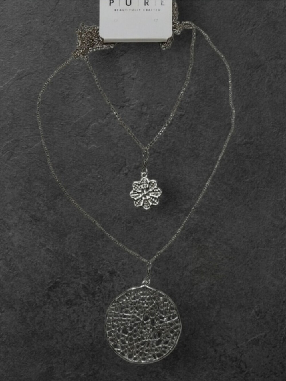 NWT Pure For NADINE WEST Double Strand Silver Cut Out Necklace - Picture 3 of 3
